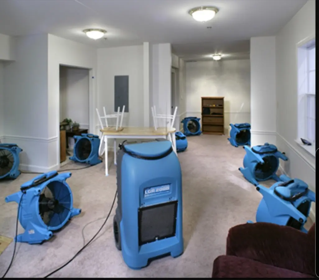 Air movers and dehumidifier setup for Water Damage Restoration in Pinehurst